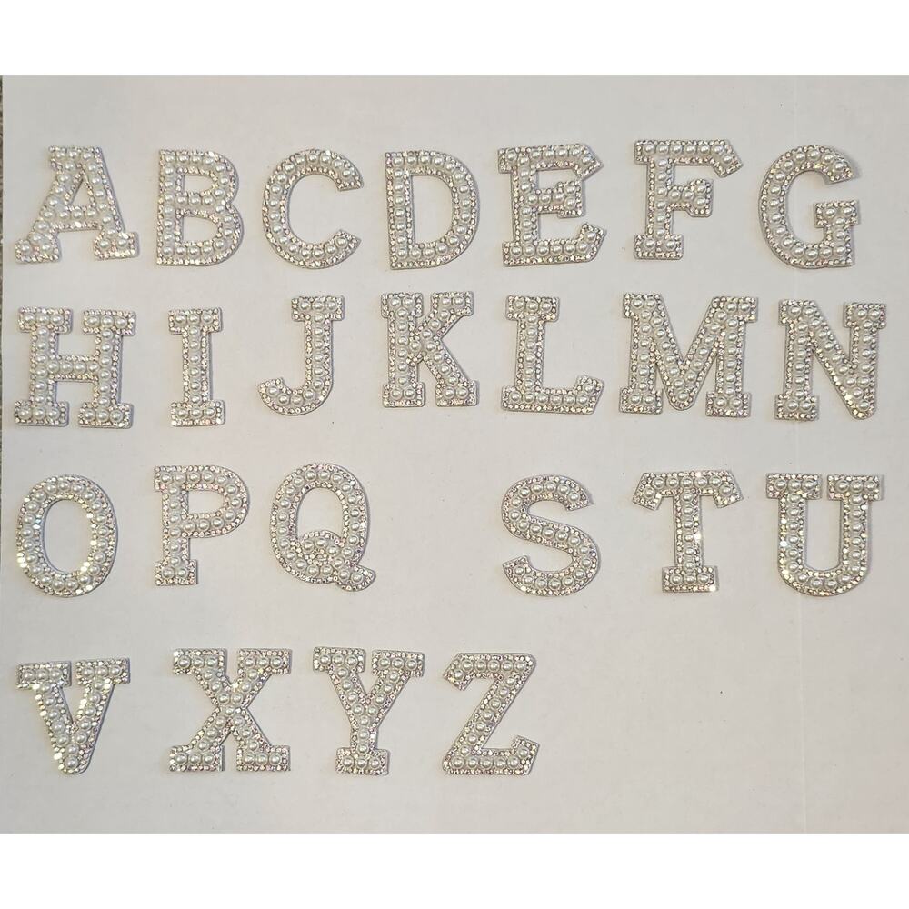 Decorative Sparkling Rhinestone & Pearl Letter Patches, Iron On/Sew On, 24 Pcs